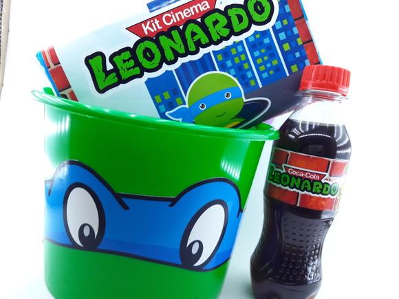 Kit Cinema Tartarugas Ninjas com Balde de Pipoca e Rótulos