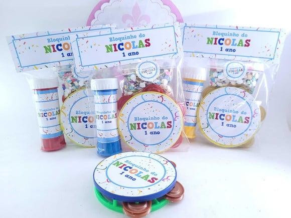 Kit de Carnaval Pandeiro Pequeno Bolha e Confete Bloquinhos