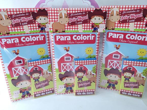 Kit de Colorir Fazendinha Menino Revistinha com Giz de Cera