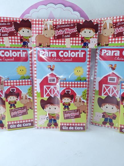 Kit de Colorir Fazendinha Menino Revistinha com Giz de Cera