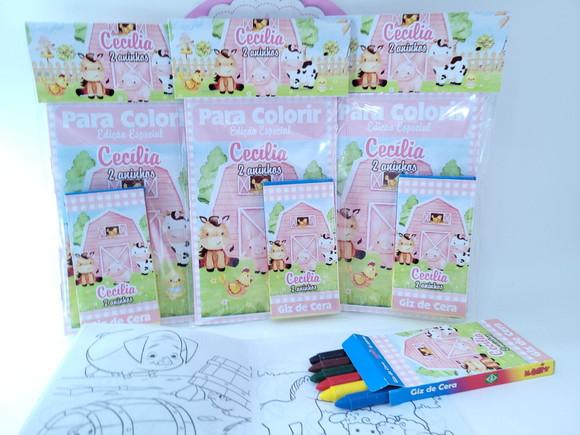 Kit de Colorir Fazendinha Rosa Aquarela Menina Lembrancinha