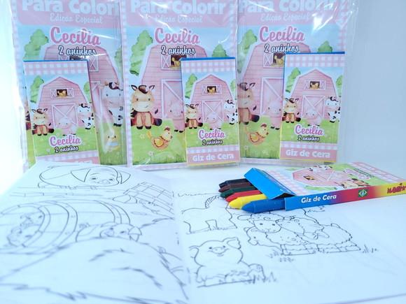 Kit de Colorir Fazendinha Rosa Aquarela Menina Lembrancinha