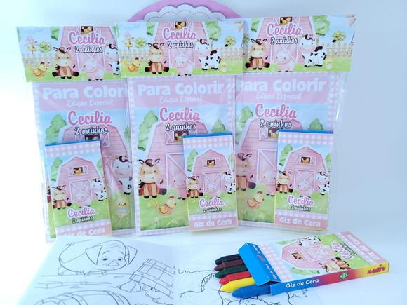 Kit de Colorir Fazendinha Rosa Aquarela Menina Lembrancinha