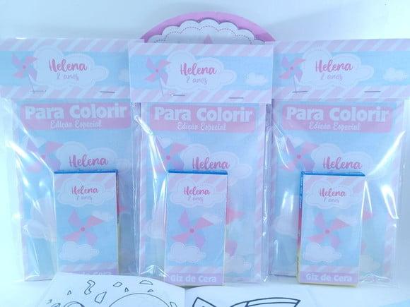 Kit de Colorir Giz e Revista Catavento Rosa e Lilás Menina