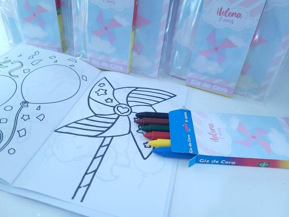 Kit de Colorir Giz e Revista Catavento Rosa e Lilás Menina