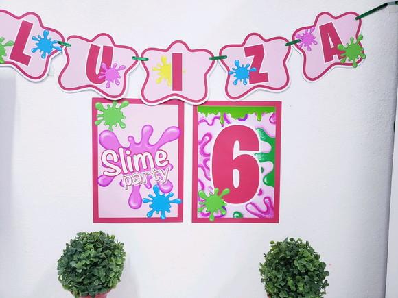 Kit de Parede Festa em Slime Menina com Bandeirola