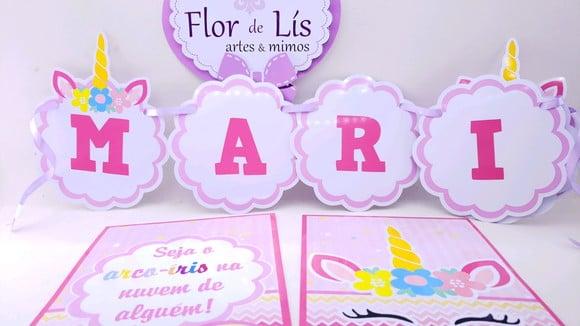 Kit de Parede Unicórnio Festa em Casa com Bandeirola
