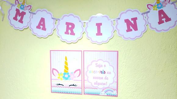 Kit de Parede Unicórnio Festa em Casa com Bandeirola