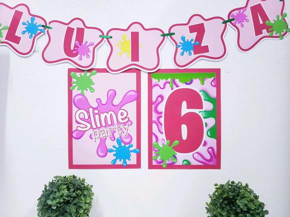 Kit de Parede Festa em Slime Menina com Bandeirola