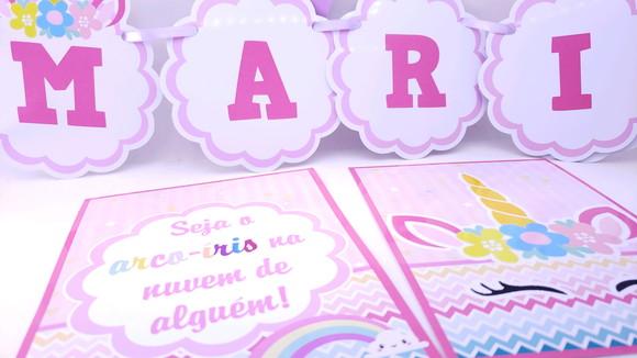 Kit de Parede Unicórnio Festa em Casa com Bandeirola