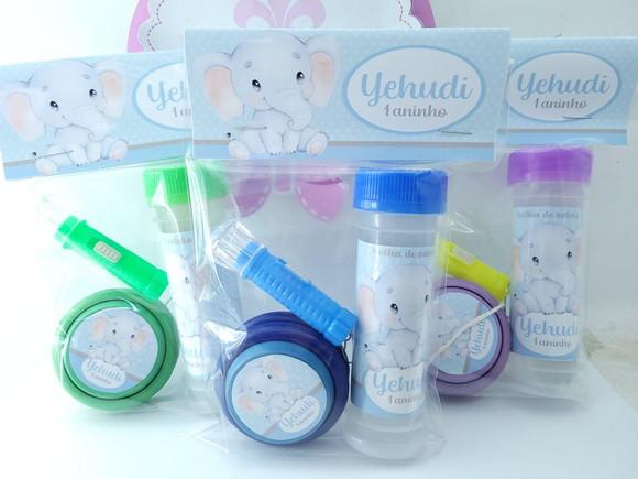 Kit Diversão Lembrancinha Elefantinho Aquar com Ioiô e Bolha