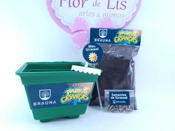 Kit Ecológico Vamos Plantar Brinde Logo Empresa Girassol