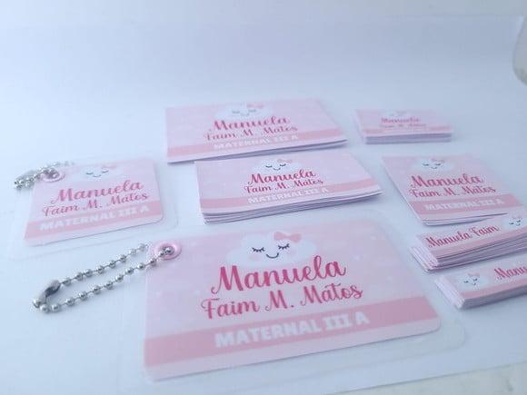 Kit Etiqueta Escola Nuvem Chaveiro Mochila e Lancheira