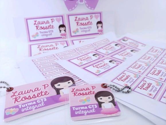 Kit Etiqueta Escolar Menina Chaveiro Mochila e Lancheira