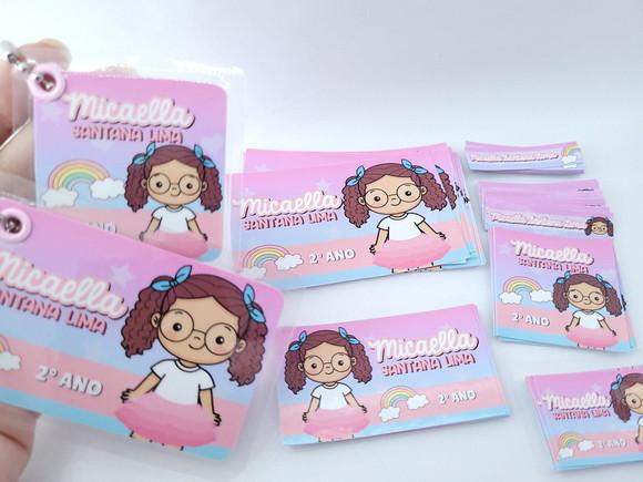 Kit Etiqueta Escolar Menina com Chaveiro Mochila e Lancheira