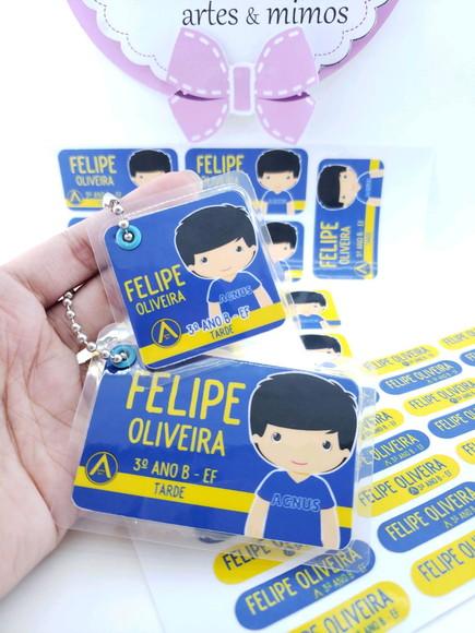 Kit Etiqueta Escolar Menino Chaveiro Mochila e Lancheira