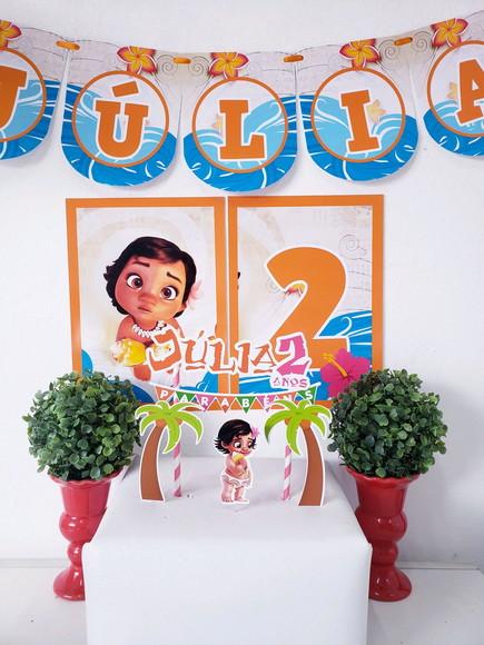 Kit Festa em Casa Moana Baby Topo e Bandeirola