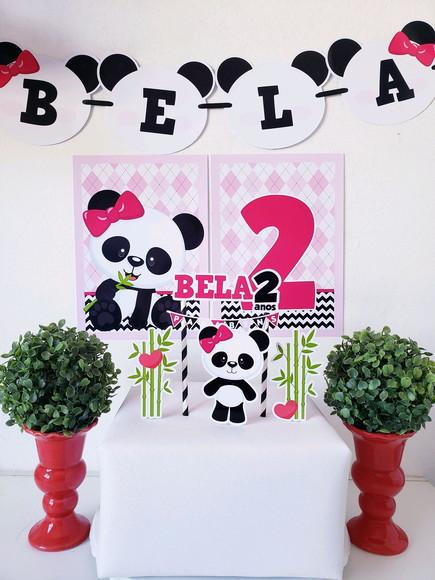 Kit Festa em Casa Panda Menina Topo e Bandeirola