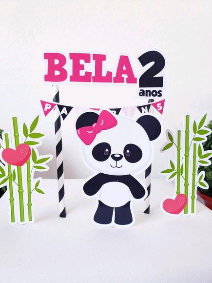 Kit Festa em Casa Panda Menina Topo e Bandeirola