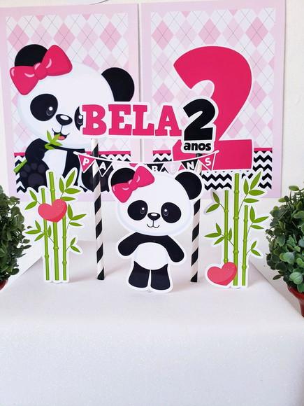 Kit Festa em Casa Panda Menina Topo e Bandeirola