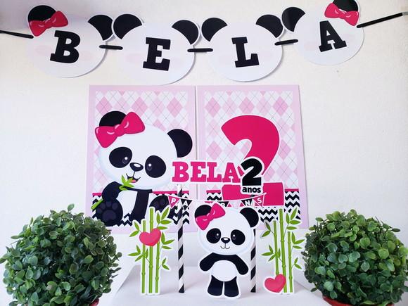 Kit Festa em Casa Panda Menina Topo e Bandeirola
