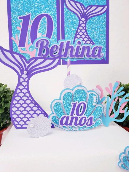 Kit Festa em Casa Sereia Luxo Topo e Bandeirola