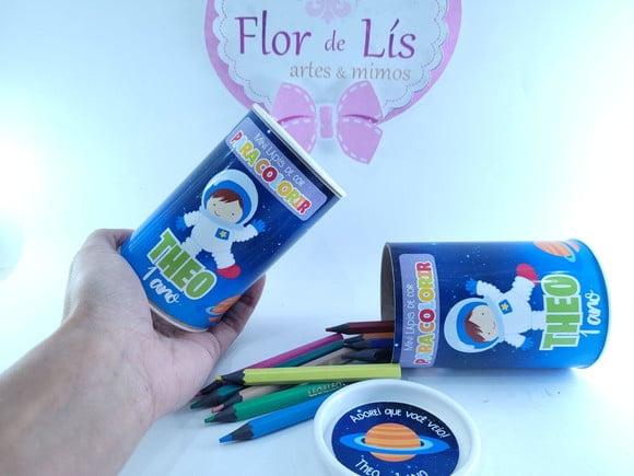 Kit Lápis de Cor Festa Astronauta Tubolata 12 Cores Galáxia