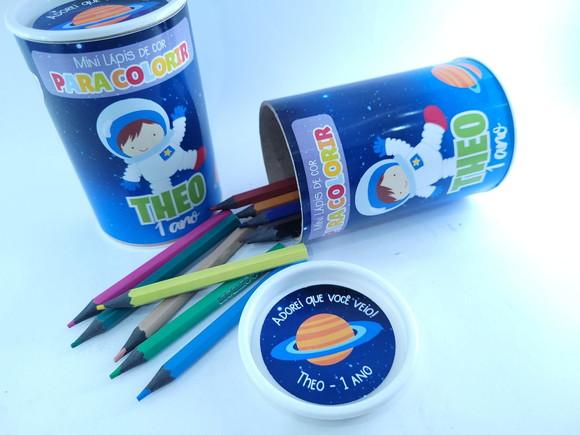 Kit Lápis de Cor Festa Astronauta Tubolata 12 Cores Galáxia