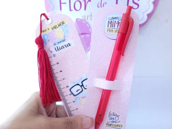 Kit Marca Página Régua e Caneta Presente Dia dos Professores