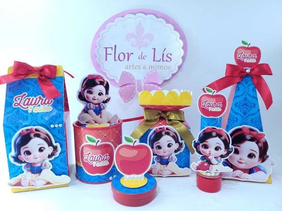 Kit Personalizado Papelaria Luxo Branca de Neve 60 Itens