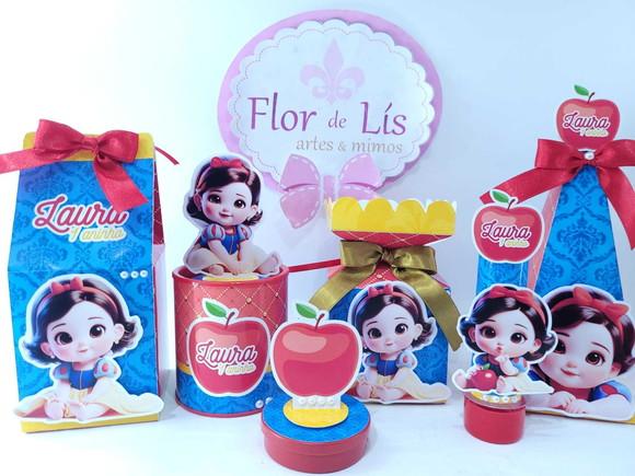 Kit Personalizado Papelaria Luxo Branca de Neve 60 Itens