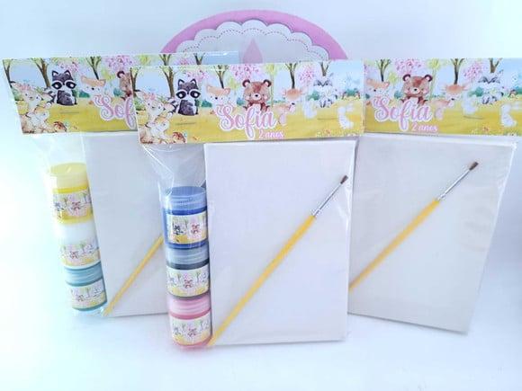 Kit Pintura Bosque Menina Aquarela Lembrancinha Tela Guache