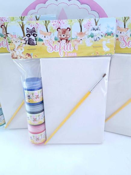 Kit Pintura Bosque Menina Aquarela Lembrancinha Tela Guache