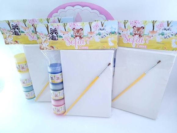 Kit Pintura Bosque Menina Aquarela Lembrancinha Tela Guache
