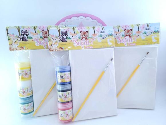 Kit Pintura Bosque Menina Aquarela Lembrancinha Tela Guache