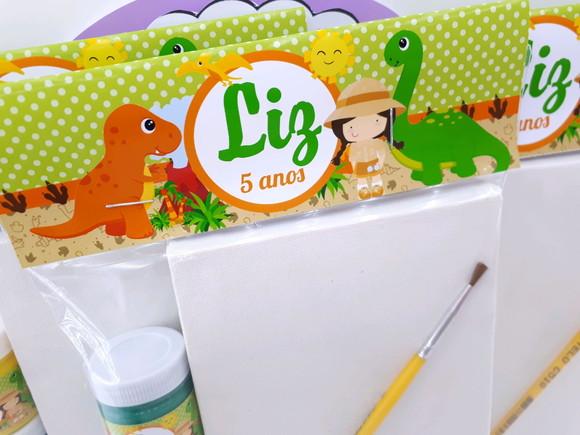 Kit Pintura Dinossauro Baby Menina com Tela e Guache