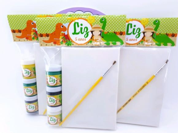 Kit Pintura Dinossauro Baby Menina com Tela e Guache