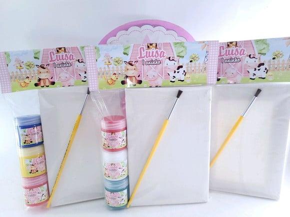 Kit Pintura Fazendinha Aquarela Rosa Tela 10x15 e Guache
