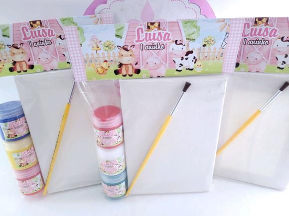 Kit Pintura Fazendinha Aquarela Rosa Tela 10x15 e Guache