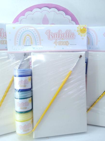 Kit Pintura Lembrancinha Arco Íris Boho Tela com Guache