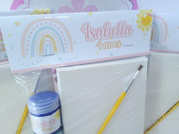 Kit Pintura Lembrancinha Arco Íris Boho Tela com Guache