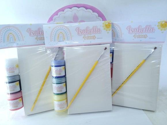 Kit Pintura Lembrancinha Arco Íris Boho Tela com Guache