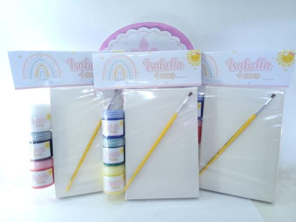Kit Pintura Lembrancinha Arco Íris Boho Tela com Guache