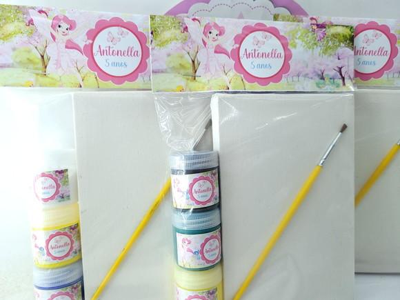 Kit Pintura Lembrancinha Jardim das Fadas Tela e Guache