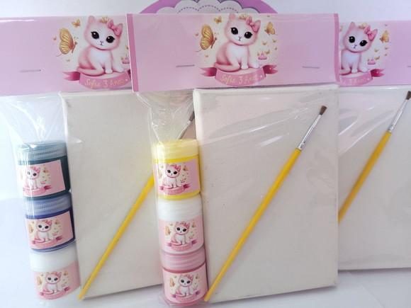 Kit Pintura Lembrancinha Gatinhos Tela com Guache