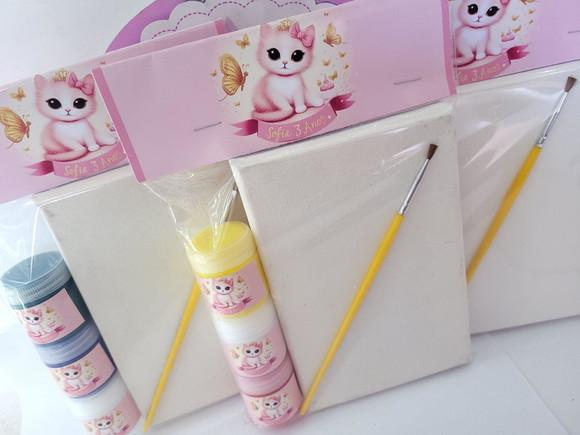 Kit Pintura Lembrancinha Gatinhos Tela com Guache