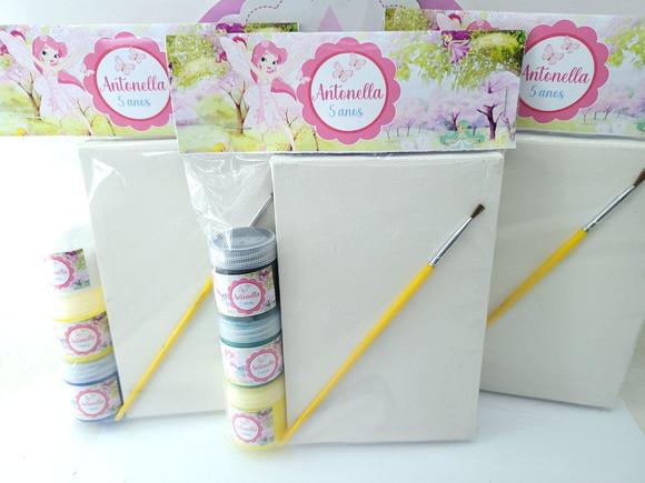 Kit Pintura Lembrancinha Jardim das Fadas Tela e Guache