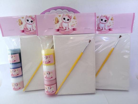 Kit Pintura Lembrancinha Gatinhos Tela com Guache