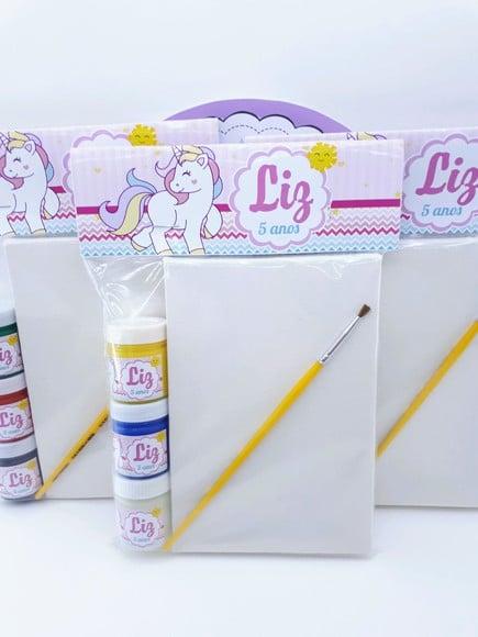 Kit Pintura Tela com Guachê Unicórnio Lembrancinha