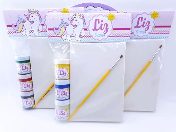 Kit Pintura Tela com Guachê Unicórnio Lembrancinha